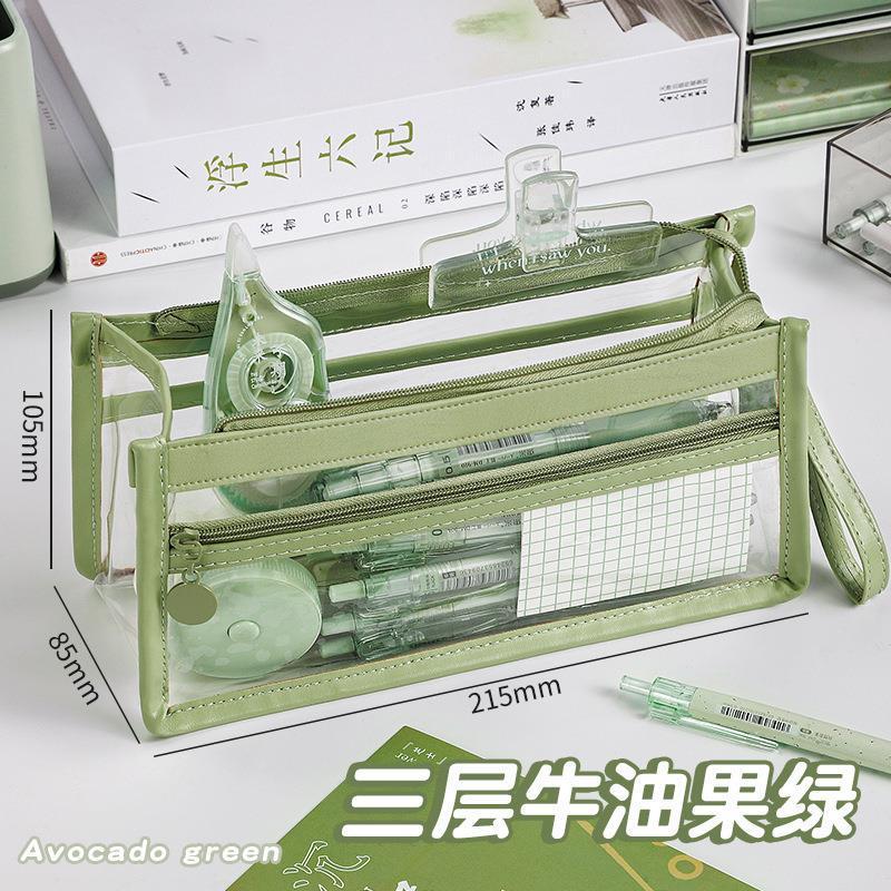 高颜值透明笔袋考试专用大容量简约化妆袋多功能开口便捷式文具袋|undefined