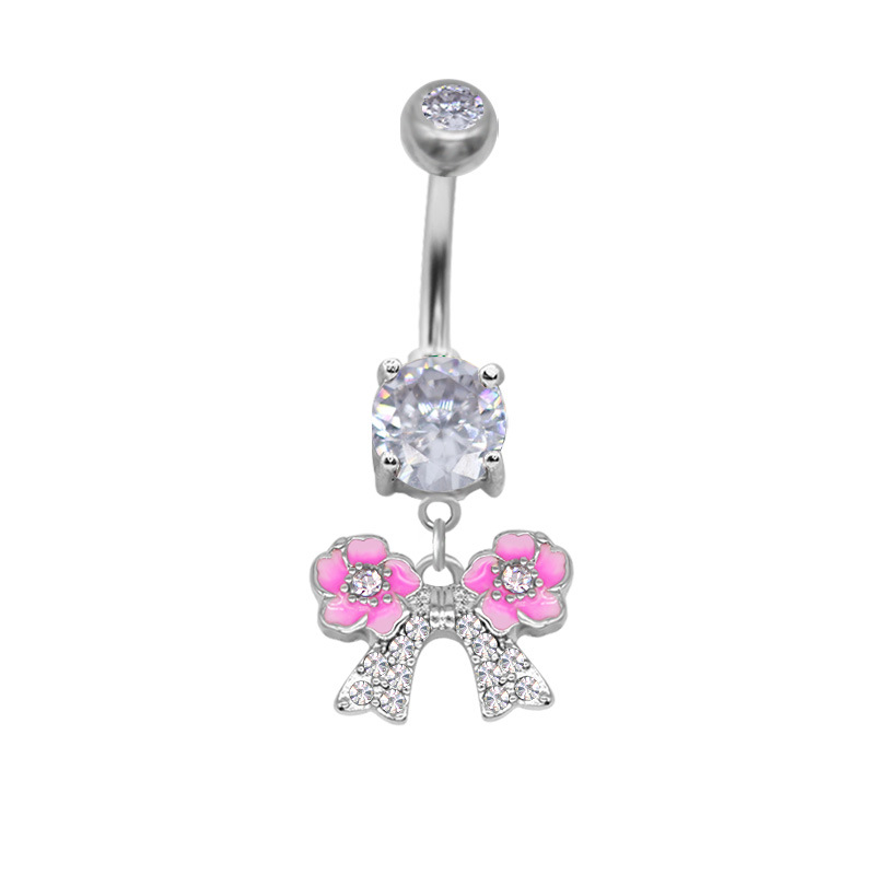 Pink Cherry Blossom Belly Button Ring Body Piercing Jewelry_voghion.com
