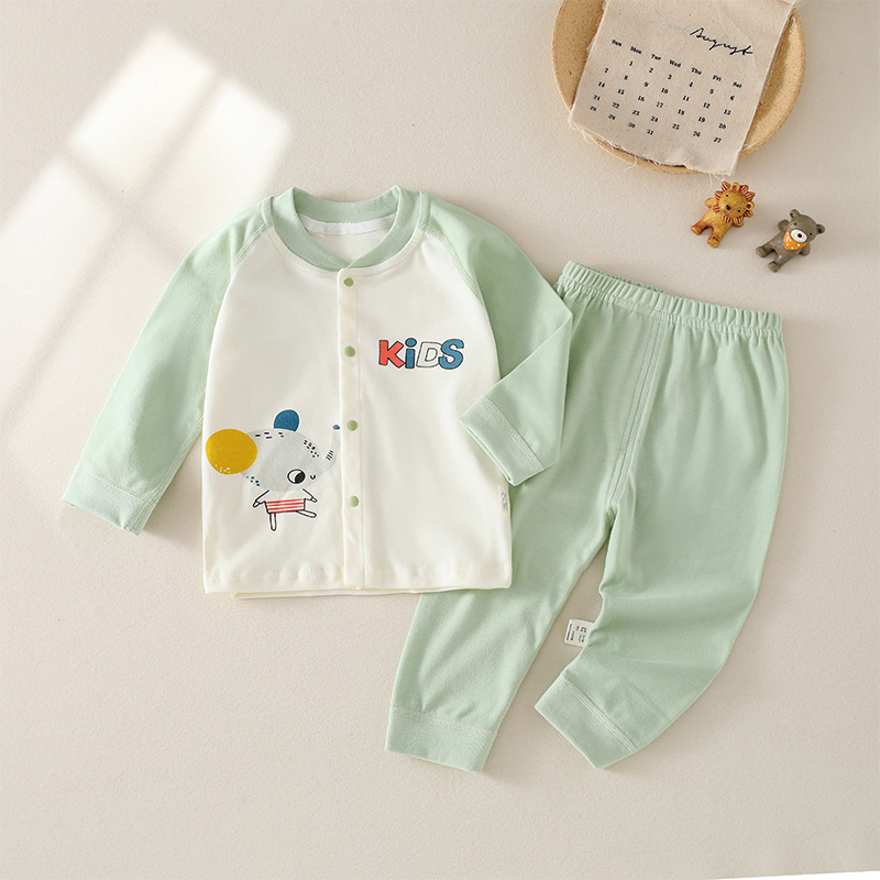 Children's pure cotton boneless Four Seasons simple suit infant clothes two-piece suit male and female baby autumn clothes long pants