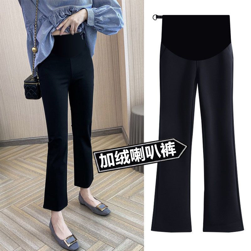 Pregnant women's pants autumn and winter outer wear all-matching suit pants fleece-lined warm casual trousers cropped flared pants spring and autumn Pregnant women's pants autumn and winter outer wear all-matching suit pants fleece-lined warm casual trousers cropped flared pants spring and autumn
