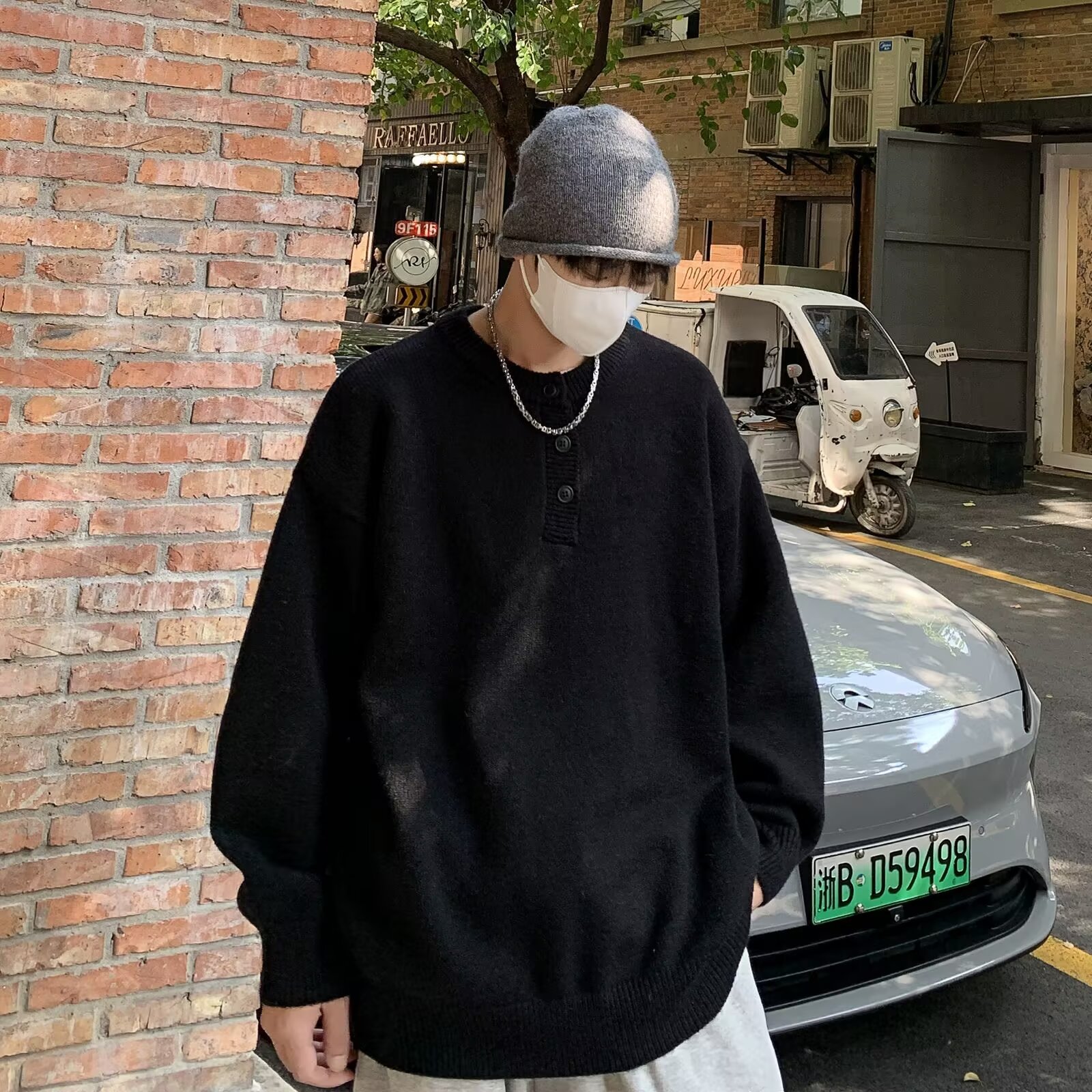 (2개) 일본식 레트로 버튼 스웨터 남자 겨울 그레이 하이 엔드 캐주얼 루즈 올 매치 한국 스타일 유행 니트 탑