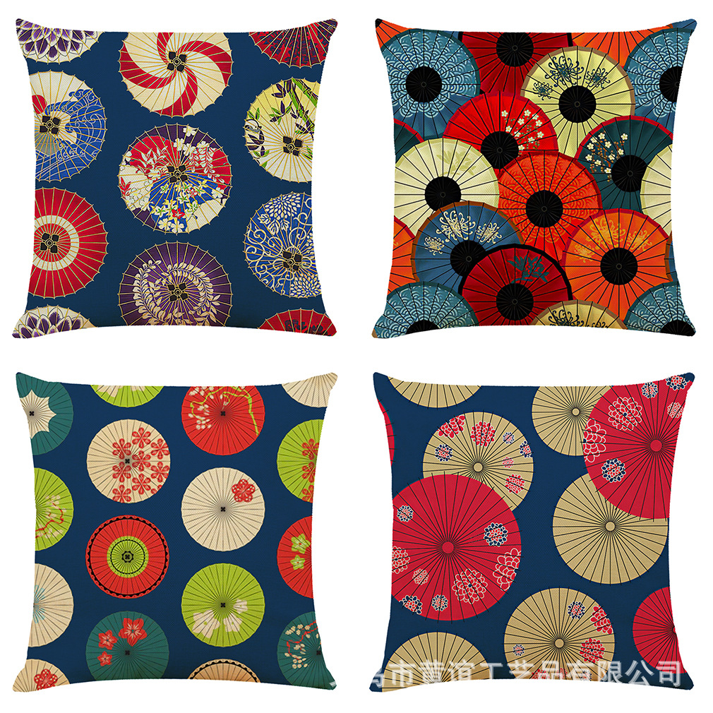 亚马逊 新款艺术花伞棉麻抱枕套 汽车靠垫办公室午睡抱枕厂家直销
