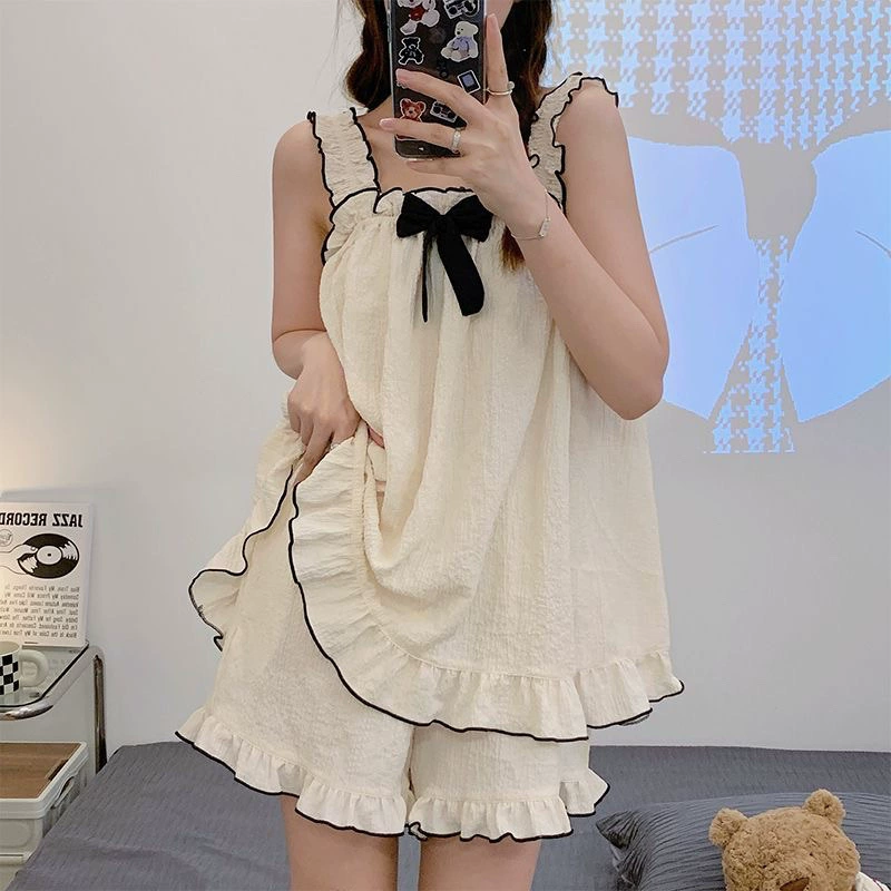 Summer cute brand pijama, set with bow sleevless