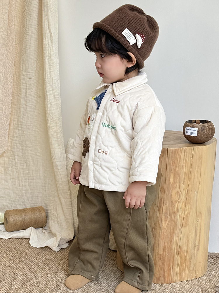 Abrigo cálido engrosado de otoño e invierno para niños Ropa de invierno acolchada linda chaqueta de algodón para bebés más traje de jeans de terciopelo