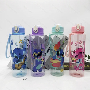 Summer Cartoon Plastic Cup Large Capacity Portable Strap with Lock Straw Cup Children's Water Cup Wholesale