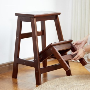 Solid Wood Ladder Stool Two or Three Steps for Home Use, Foldable Indoor Multifunctional Climbing Ladder Stool, Stair Chair, Thickened and Elevated