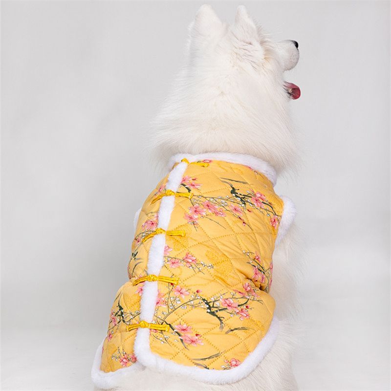 JM 개 옷 두꺼운 테디 베어 애완 동물 SAMOYED 국립 스타일 겨울 옷 버클이 달린 중소 대형 개를위한 옷