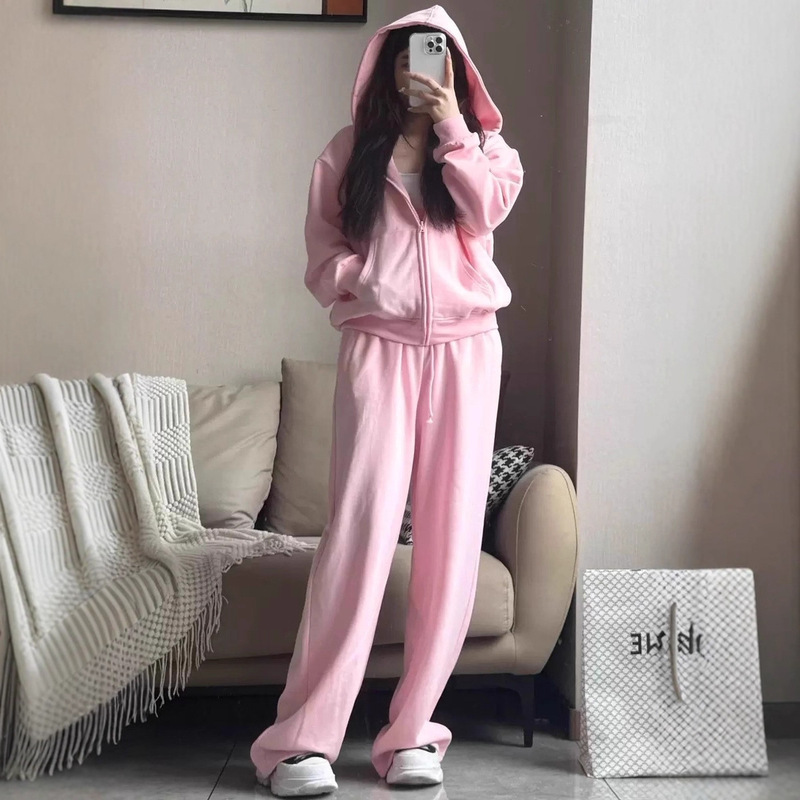 高品质skim**卡戴珊加绒连帽拉链短长裤圆领卫衣套装女|undefined