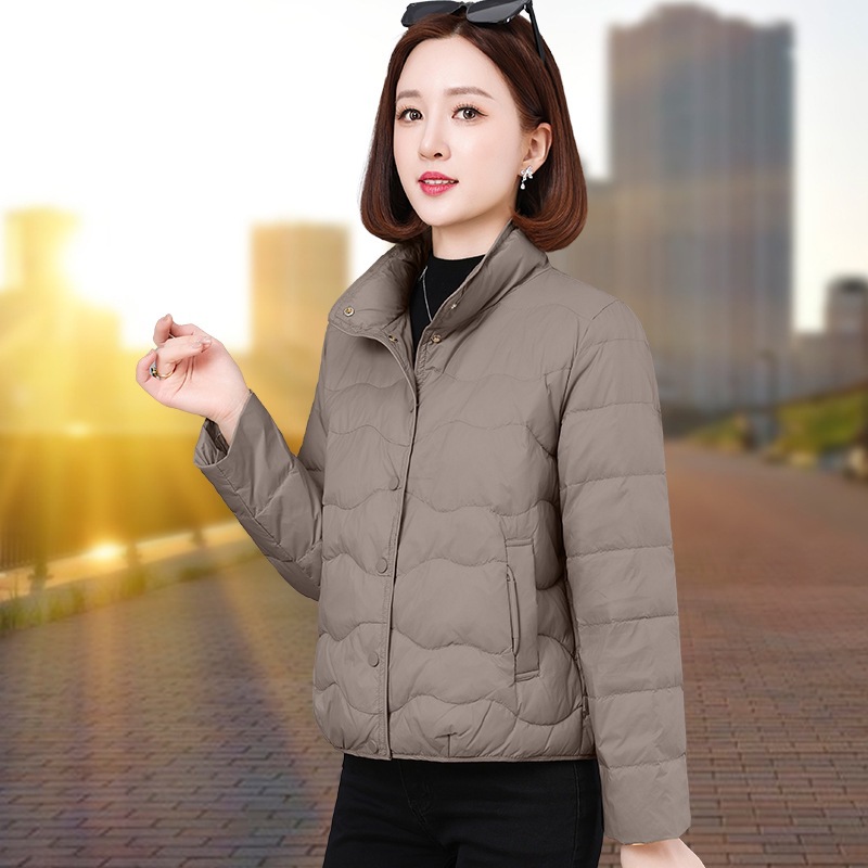 여성을 위한 패셔너블하고 스타일리시한 경량 다운 재킷 2025 겨울 새로운 스타일 짧은 스탠드 칼라 작은 사람들을 위한 가볍고 따뜻한 재킷