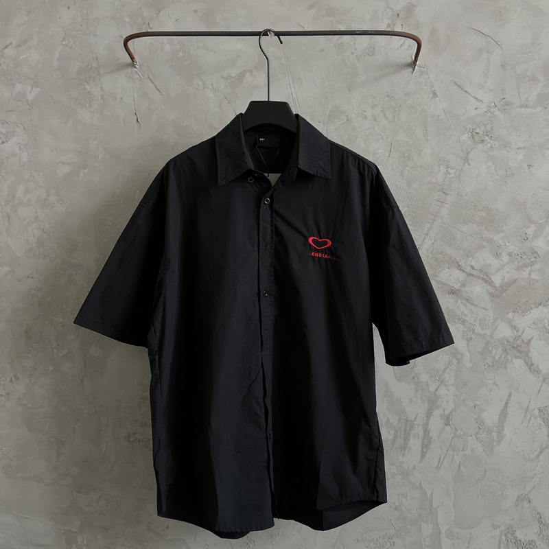 High Version in Stock Paris B 25Ss Valentine's Day Heart Embroidered Lapel Short-Sleeved Shirt Loose for Men and Women