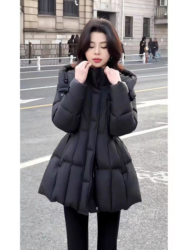 轻柔2025冬季新韩版宽松连帽泡芙羽绒服女中长款加厚白鸭绒外套|undefined