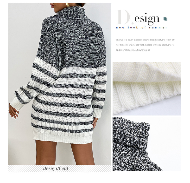 turtleneck striped stitching knitted mid-length sweater dress nihaostyles wholesale clothing NSDMB88650