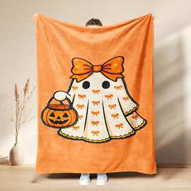 跨境万圣节幽灵南瓜午睡毯法兰绒毛毯Halloween Boo节日礼物毛毯