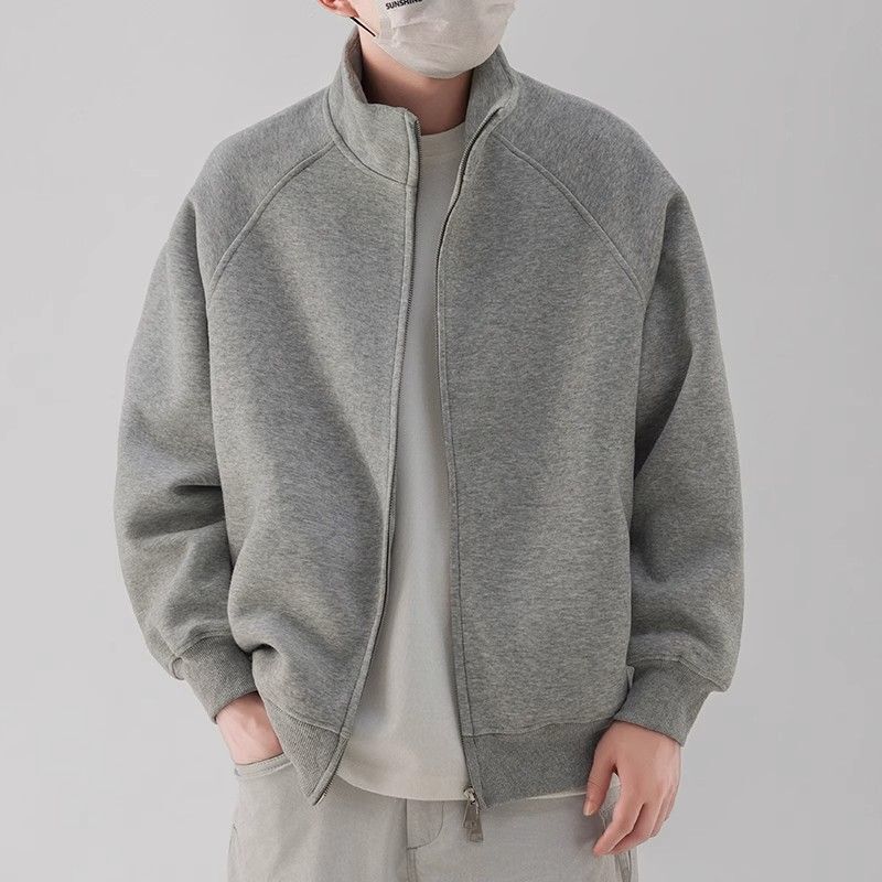 Trendy Brand Basic Solid Color Vertical Collar Sports Jacket for Men and Women American Casual All-match Couple Heavy Cardigan Sweater