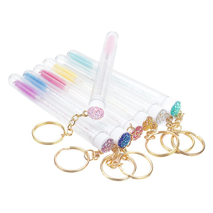 Wholesale diamond transparent tube gold buckle eyelash brush disposable grafting eyelash curl eyebrow comb crystal pole makeup brush
