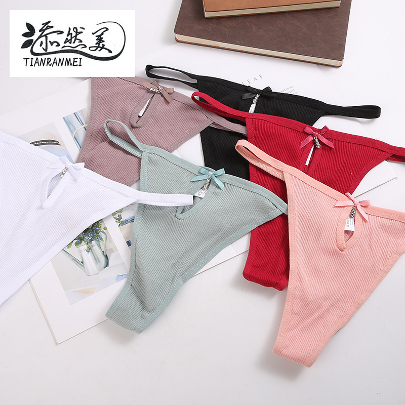 Cotton European and American Sexy Thong Women's Low Waist Comfortable Ice Style Women's T-shaped Underwear Bikini Thin Belt Underwear