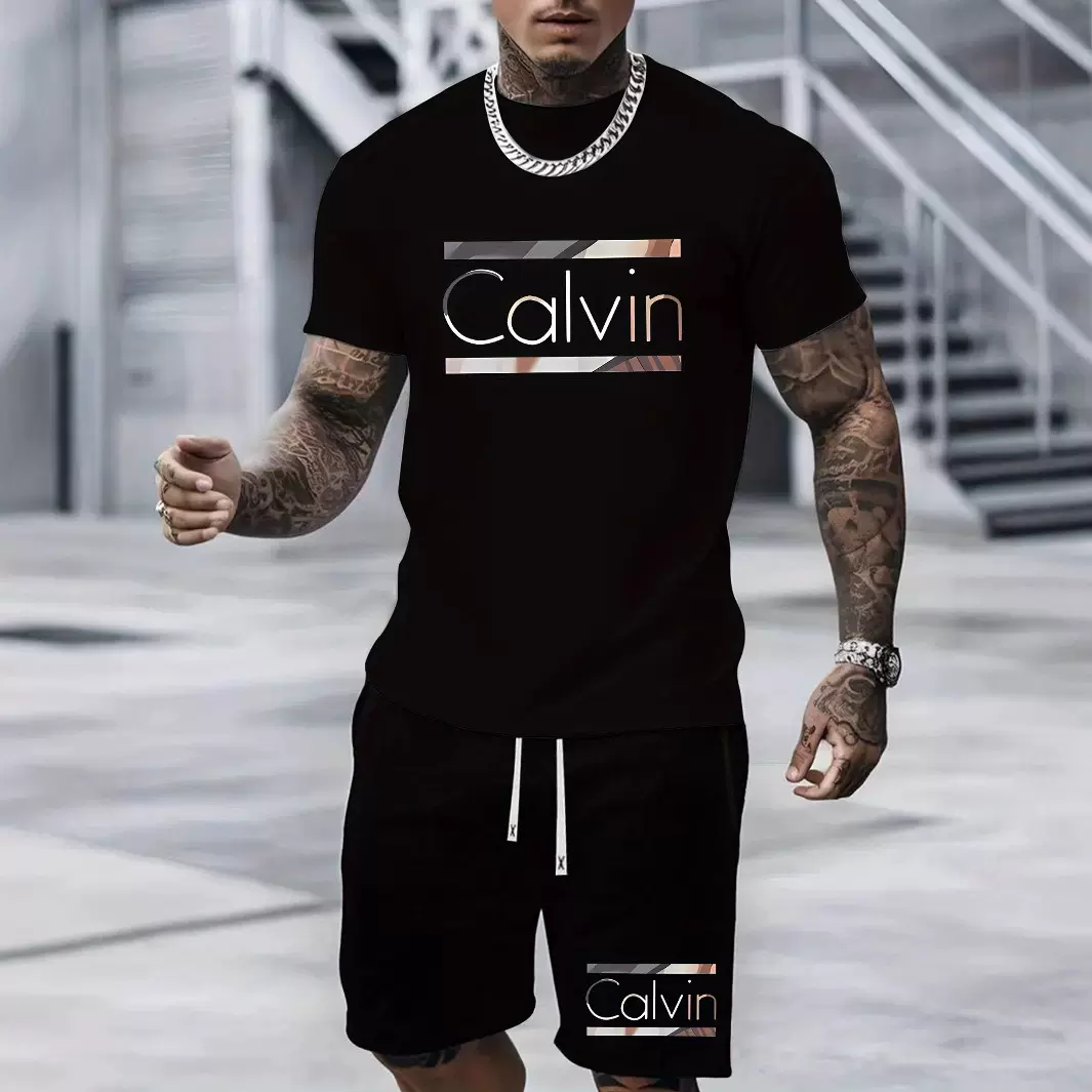 亚马逊跨境欧美时尚T恤短裤套装3D数码印花街头宽松休闲嘻哈