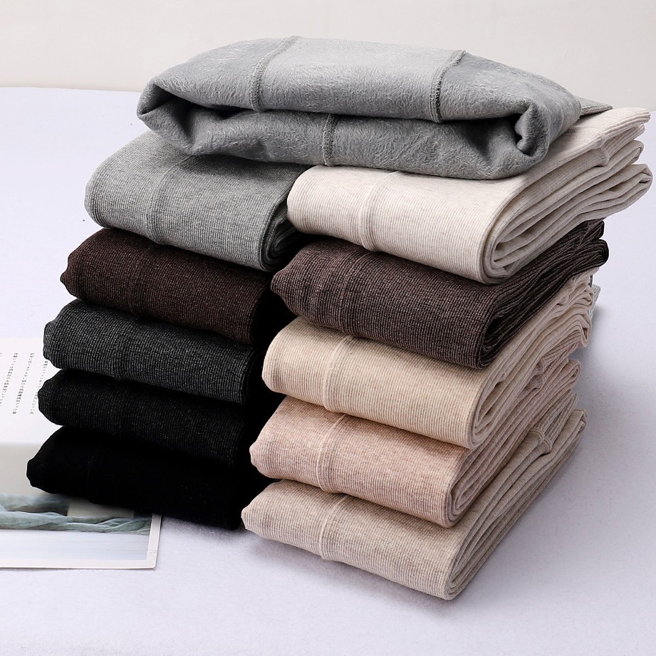 Autumn and winter feather cotton vertical striped pantyhose oatmeal White bottomed socks slim leg socks velvet padded pants