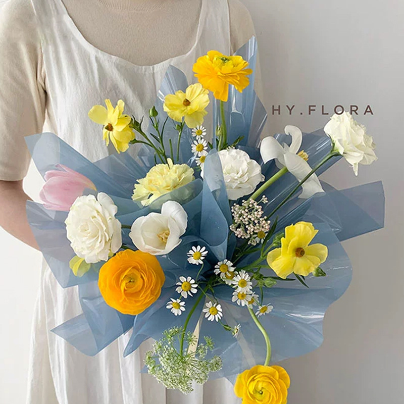 鲜花包装纸水晶纸防水透明塑料防尘玫瑰花束彩色果冻膜玻璃纸资材