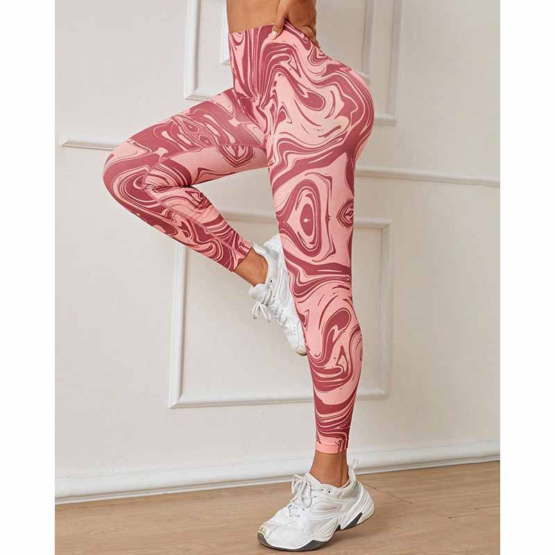 Versión gruesa talla S 200g + sin costuras pantalones de yoga de la aptitud de las mujeres Pantalones deportivos tie-dyed tie-float Hip-lifting pantalones Leggings