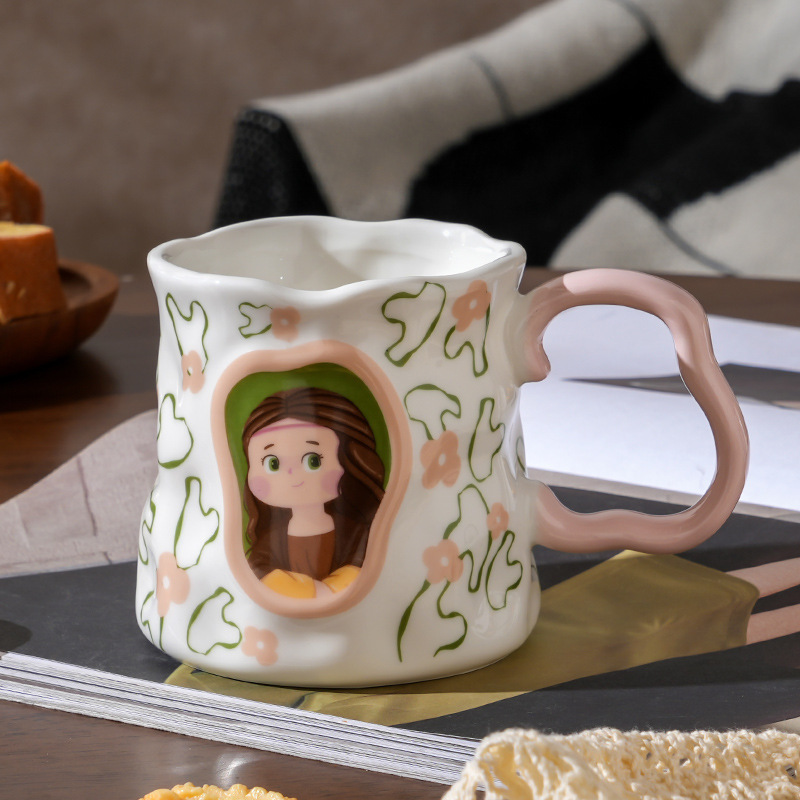 創意陶磁器マグカップ女性高颜値家庭用コーヒーカップ高級精緻牛乳カップ朝食カップ|undefined