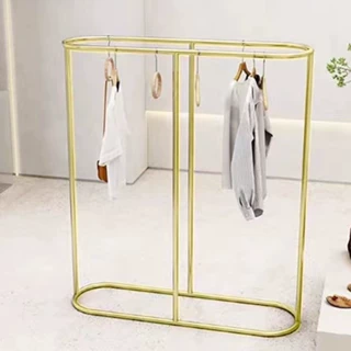 童装女装店椭圆形中岛架服装架展示架挂衣架铁艺金色双排简约加粗