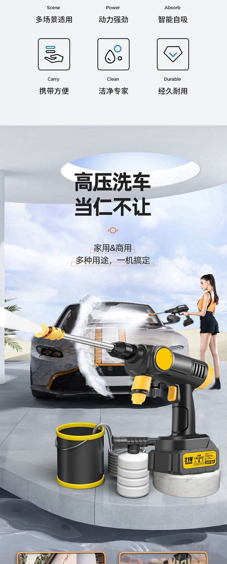 26 Models of Wireless Car Washers, High-Pressure Water Guns, Household and Car Cleaning Tools, Powerful Lithium Battery Rechargeable Booster Water Guns