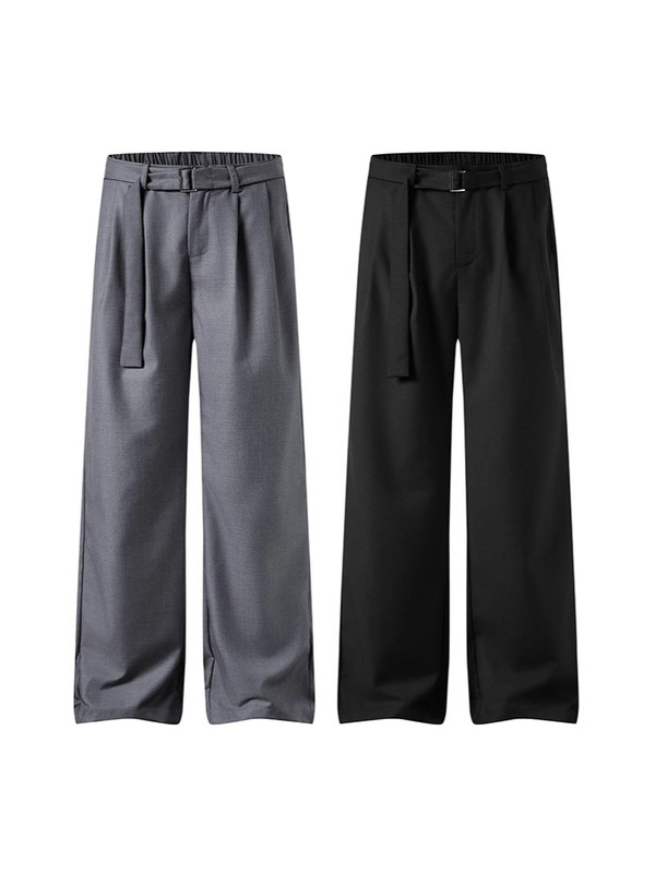 LKTM メンズ夏用軽量プリーツドレープパンツ、男性と女性用、ハンサムな取り外し可能なベルト付きのエクストラロングカジュアルパンツ|undefined