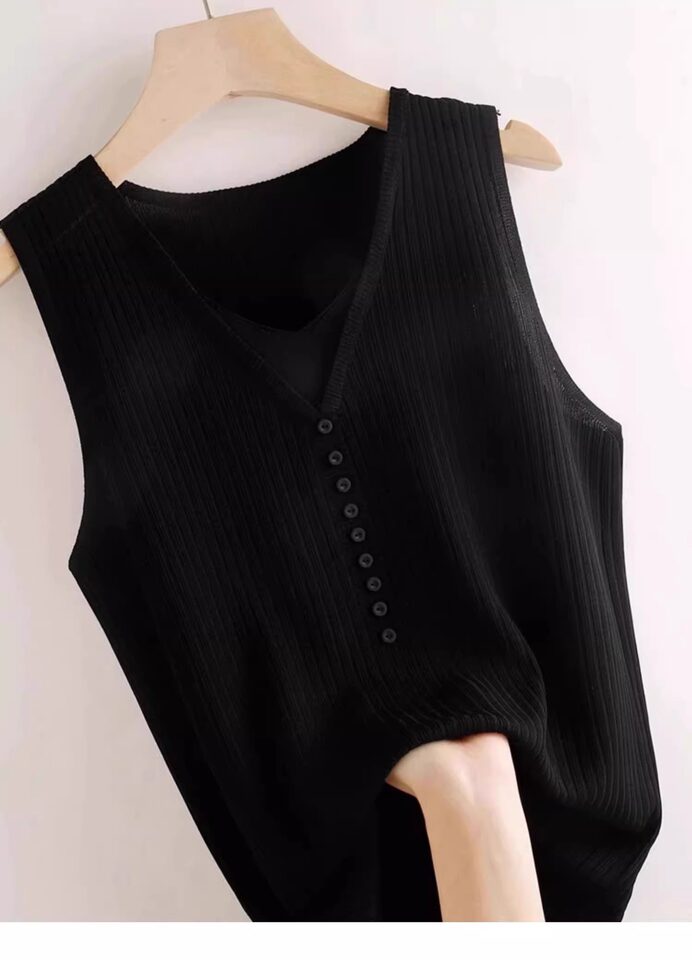 Áo hai dây nữ giả hai mảnh dệt kim gân, áo lót mặc trong không tay dáng suông dài 65–80 cm — Màu hồng, Màu mơ, Màu trắng, Màu xanh lam chi tiết 11