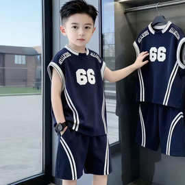 男童夏季新品冰丝无袖篮球服套装中大童运动男孩速干帅气球衣清凉