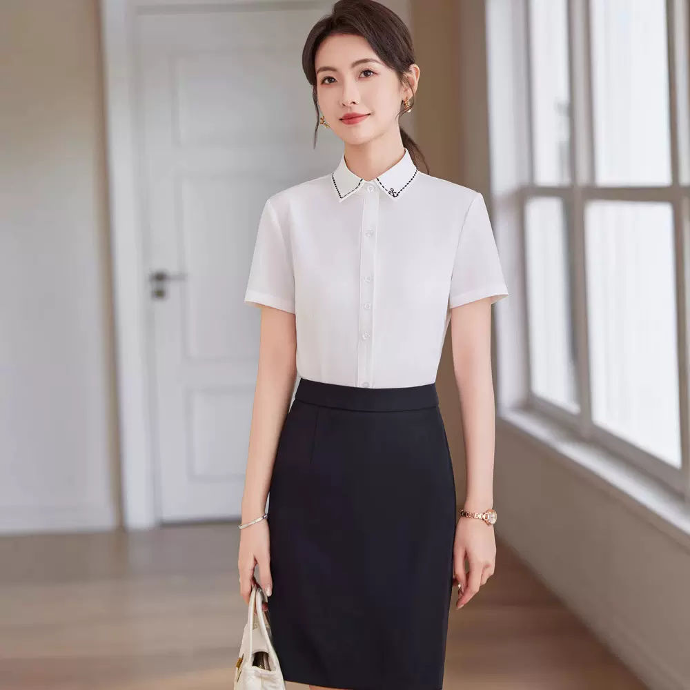 职业衬衫女短袖气质空姐2025夏季职业装前台美容白领物业客服衬衣