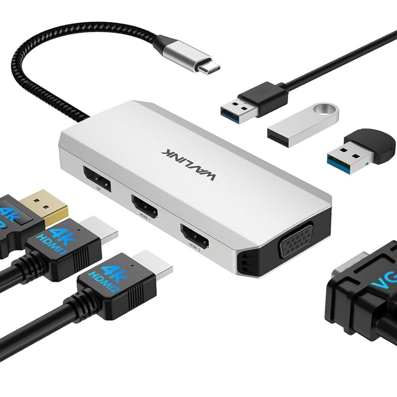 Wavlink Four-Display USB C to Dual HDMI Adapter 4K 7-in-1 Laptop Docking Station