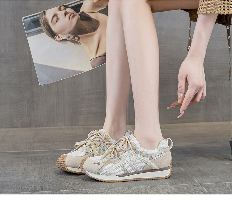 Giày sneaker nữ da thật đế chunky tăng chiều cao phong cách cổ điển — M2912 phẳng màu đỏ, M2912 đáy phẳng màu be, M2912-1 nâng cao bên trong màu be, M2912-1 nâng cao bên trong màu đỏ chi tiết 19