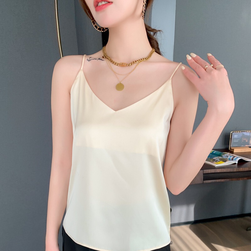 Cross-Border Sleeveless V-Neck Women's Camisole Summer 2023 New Women's Double-Shoulder Beautiful Back Inner Suit Base Layer Cross-Border Sleeveless V-Neck Women's Camisole Summer 2023 New Women's Double-Shoulder Beautiful Back Inner Suit Base Layer