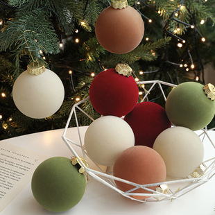Cross-Border 8cm Plastic Flocking Christmas Ball Colorful Hanging Ball Christmas Tree Pendant 6Ps Boxed Window Decoration Ball
