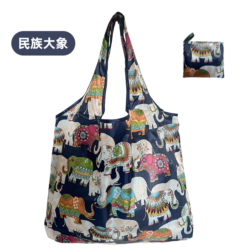 En stock pelo rápido Grande 190T tela de flores bolsa de compras Portátil Bolsa de poliéster bolsa plegable al por mayor bolsa de regalo publicitario