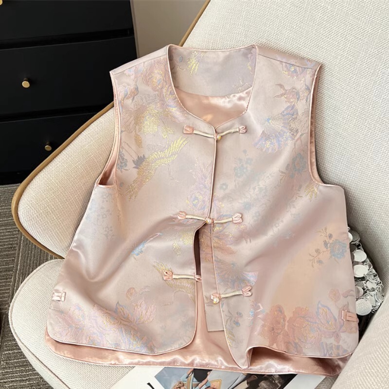 New Chinese Vest Shoulder Vest Women's Summer Retro National Style Buckle Outer Vest Vest Jacket Jacket A3262