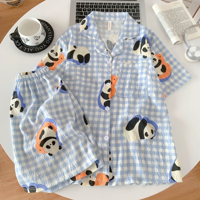 Venta al por mayor transfronteriza en vivo estilo caliente verano nube pijamas de algodón mujeres de manga corta casual de dibujos animados traje de servicio a domicilio para estudiantes
