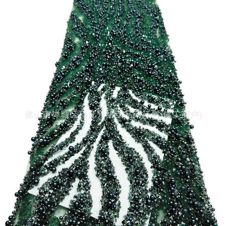 Nueva tela de perla ondulada de agua aerodinámica de perla full-length sequin lujoso anfitrión de banquete vestido de noche tela