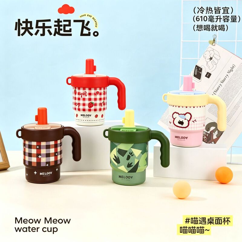 New Cartoon Printed Thermos Cup with Handle, Double-Layer Stainless Steel Coffee Cup, Portable Cup for Students and Office Use New Cartoon Printed Thermos Cup with Handle, Double-Layer Stainless Steel Coffee Cup, Portable Cup for Students and Office Use