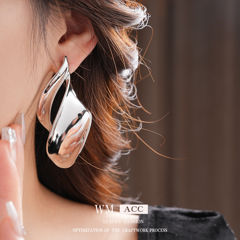 Pendientes de hoja retorcida irregular de aguja de plata Pendientes exagerados de todo fósforo europeos y americanos de moda Pendientes de nicho de lujo ligero de alta gama image 5