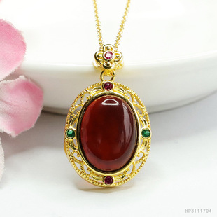 Yuyu Natural Amber Pendant Blood Pot Egg Noodle Necklace Women's Retro Jewelry Factory Wholesale HP3111704