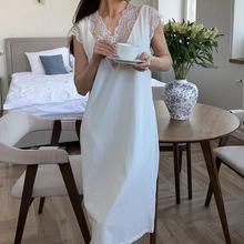 2025夏季欧美性感拼接蕾丝吊带睡裙质感睡衣女式家居服欧美风新款