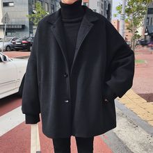 男士外套2021款秋冬毛呢大衣青少年学生韩版宽松加厚男潮ins
