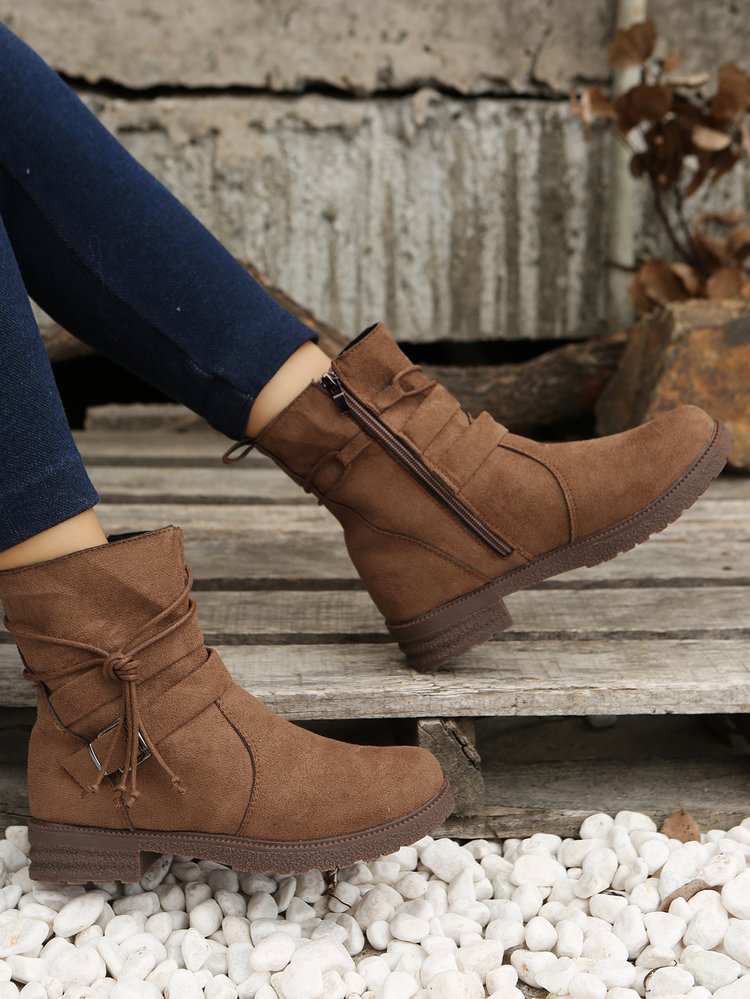 Large size short boots women dress boots autumn and winter new round head retro explosive cotton boots women_voghion.com