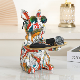 Colorful graffiti resin Bulldog decoration European-style home wine cabinet window living room desktop soft decoration small decoration
