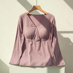 新型の交差純綿の坑条の哺乳服はブラジャーの長袖の上着を着ないでください。