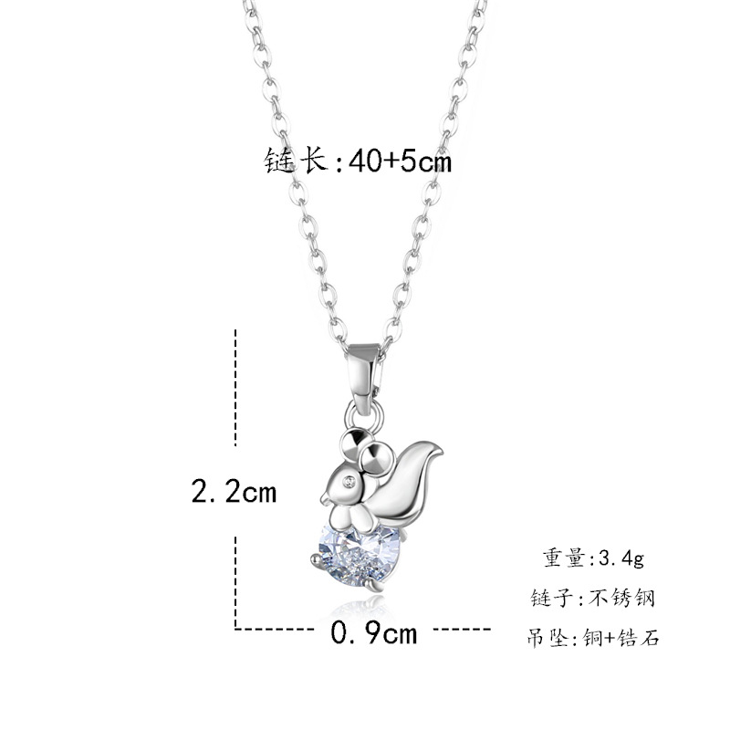 Mignon Petit Animal Court Diamant Pendentif Bijoux Titane Acier Écureuil Collier display picture 1