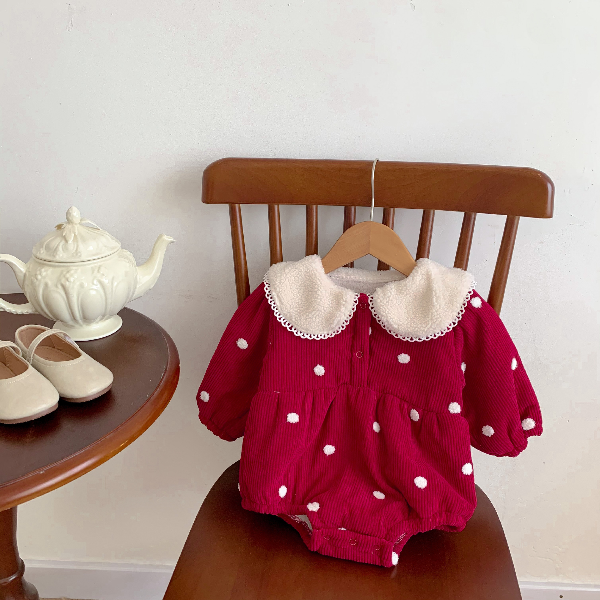 Korean style baby clothes autumn and winter clothes baby girl fleece-lined Princess one hundred days old dress sheath jumpsuit romper