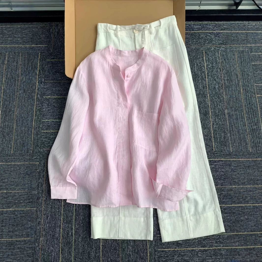 Женская льняная рубашка-жакет в стиле французского розового дзен, лето 2025, новый стиль «старые деньги», топ в стиле допамина